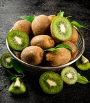 Fresh sliced and whole kiwis from Greece and Chile.